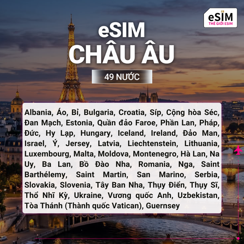 Hình 2 - eSIM eSIM Châu Âu 49 nước | 4G/5G | Gói Data hằng ngày/ Tổng Data 500MB - 30GB | 01 - 30 ngày | Mã QR